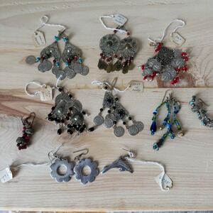 9 pairs Moroccan Artisan Earrings Boho Silver Floral Statement Handmade Jewelry